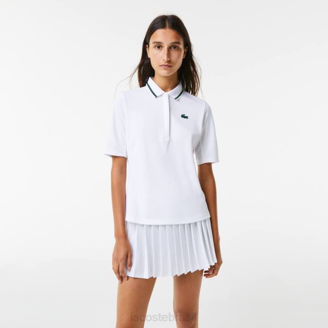 Lacoste mulheres polo de tênis em piquê termorregulador esportivo Branco Verde P2PX2461 roupas
