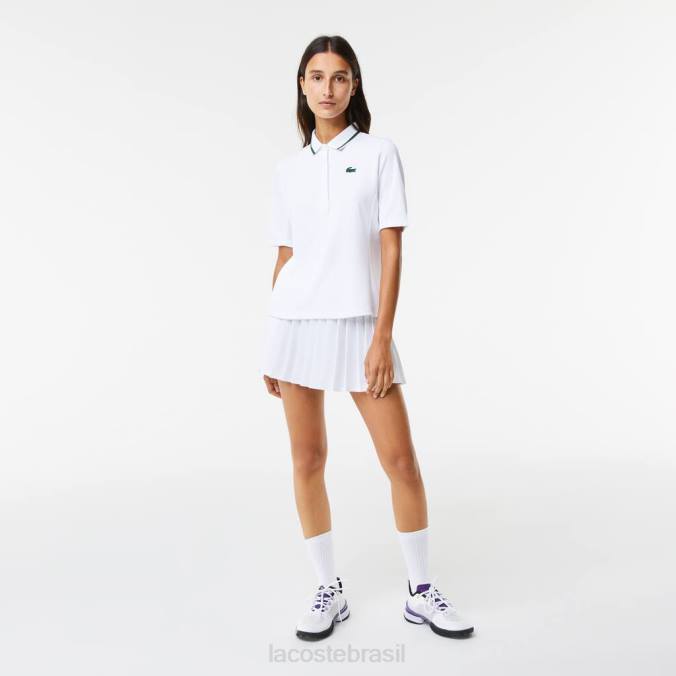 Lacoste mulheres polo de tênis em piquê termorregulador esportivo Branco Verde P2PX2461 roupas