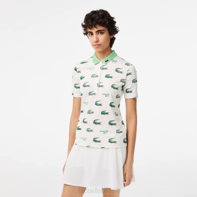 Lacoste mulheres polo golf com estampa de crocodilo Branco Verde P2PX2378 roupas