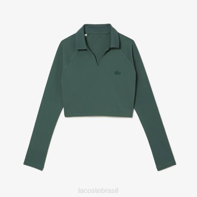 Lacoste mulheres polo manga longa cropped verde P2PX2484 roupas