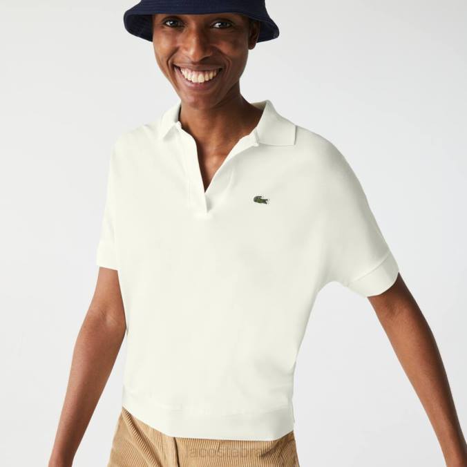 Lacoste mulheres polo piquê fluido e folgado branco P2PX2462 roupas
