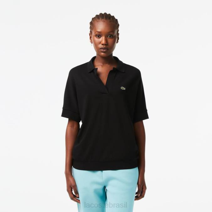 Lacoste mulheres polo piquê fluido e folgado preto P2PX2463 roupas