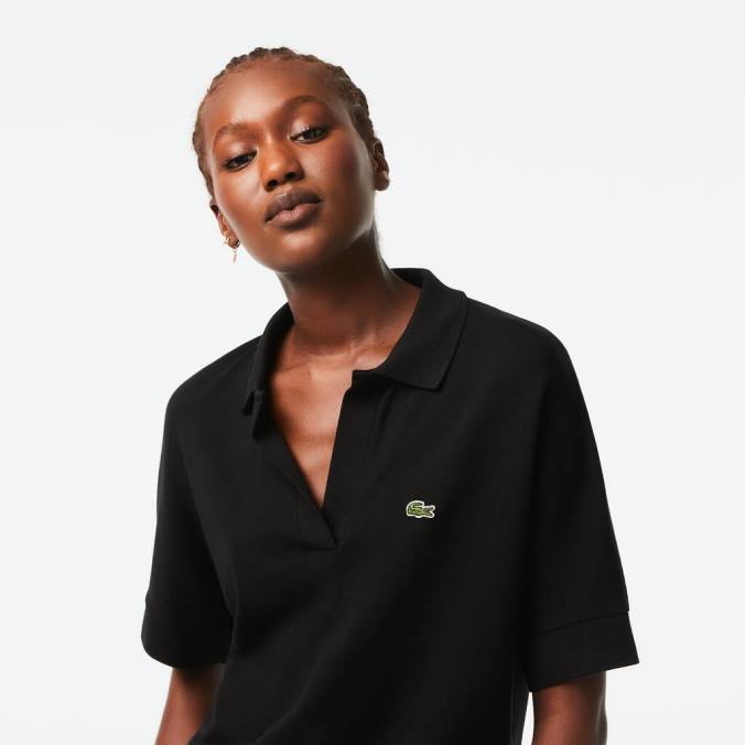 Lacoste mulheres polo piquê fluido e folgado preto P2PX2463 roupas