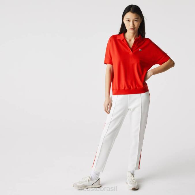 Lacoste mulheres polo piquê fluido e folgado vermelho P2PX2464 roupas