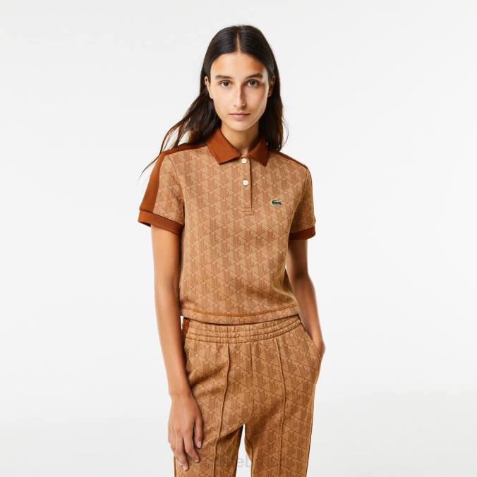 Lacoste mulheres polo regular fit com estampa de monograma bege/marrom P2PX2475 roupas