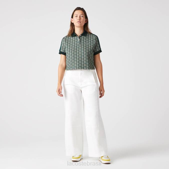 Lacoste mulheres polo regular fit com estampa de monograma verde/bege P2PX2474 roupas