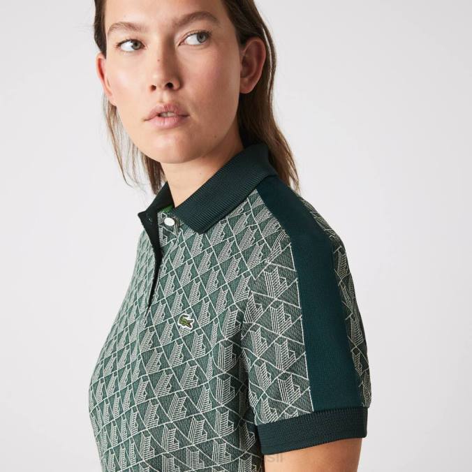 Lacoste mulheres polo regular fit com estampa de monograma verde/bege P2PX2474 roupas