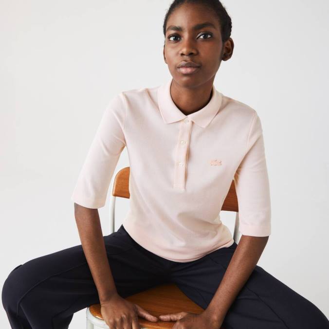 Lacoste mulheres polo slim fit de algodão flexível luz rosa P2PX2514 roupas
