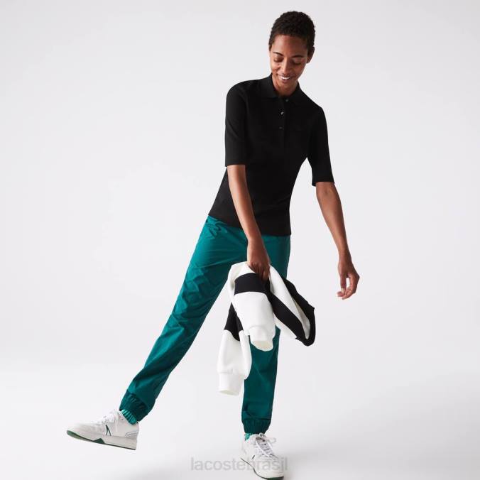 Lacoste mulheres polo slim fit de algodão flexível preto P2PX2515 roupas