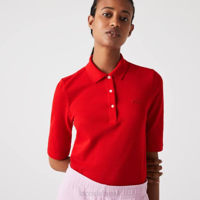 Lacoste mulheres polo slim fit de algodão flexível vermelho P2PX2516 roupas
