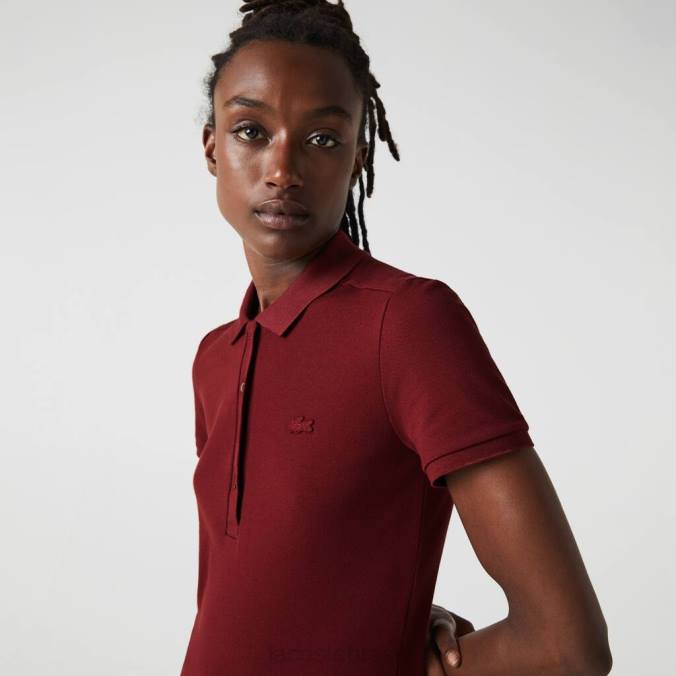 Lacoste mulheres polo slim fit em piquê de algodão stretch Bordéus P2PX2518 roupas
