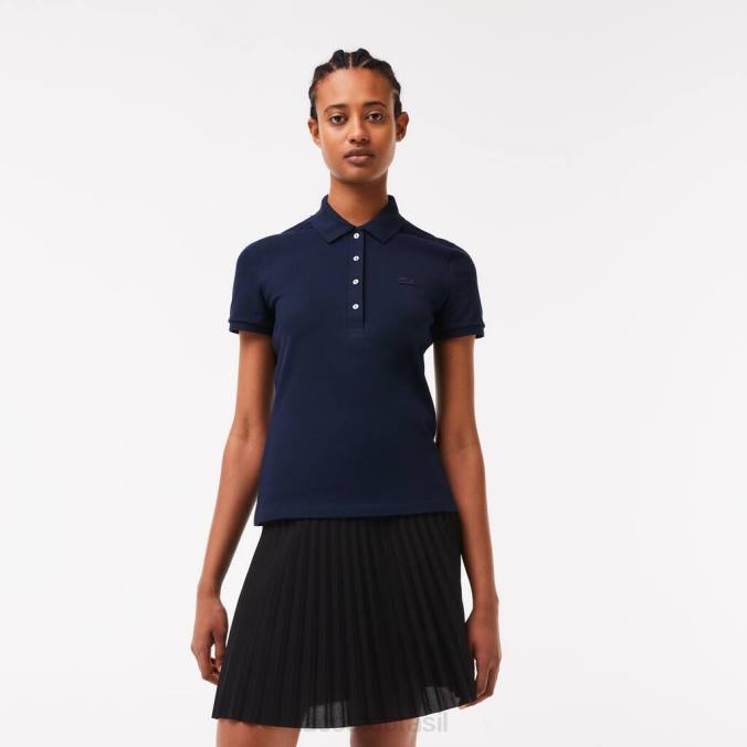 Lacoste mulheres polo slim fit em piquê de algodão stretch azul-marinho P2PX2470 roupas