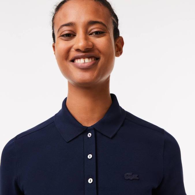 Lacoste mulheres polo slim fit em piquê de algodão stretch azul-marinho P2PX2470 roupas