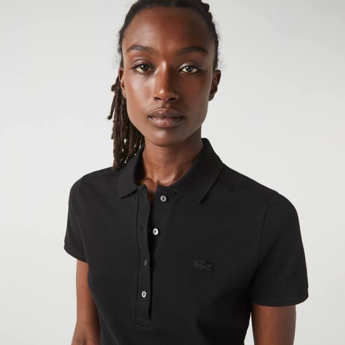 Lacoste mulheres polo slim fit em piquê de algodão stretch preto P2PX2469 roupas