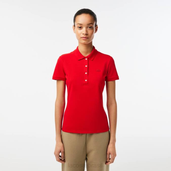 Lacoste mulheres polo slim fit em piquê de algodão stretch vermelho P2PX2471 roupas
