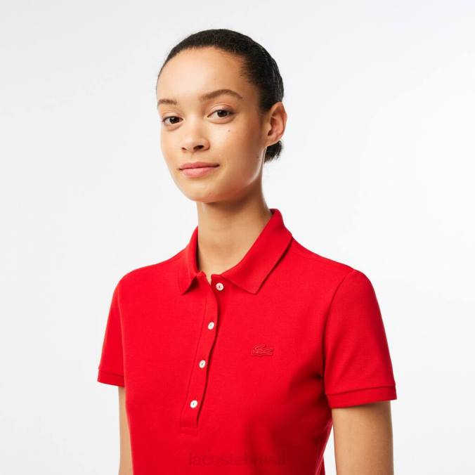 Lacoste mulheres polo slim fit em piquê de algodão stretch vermelho P2PX2471 roupas