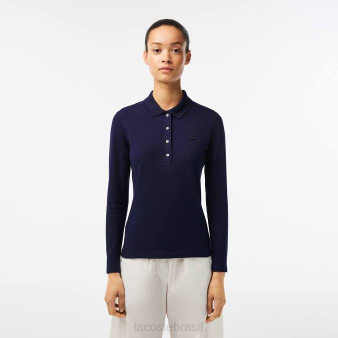Lacoste mulheres polo slim fit stretch piquê azul-marinho P2PX2479 roupas