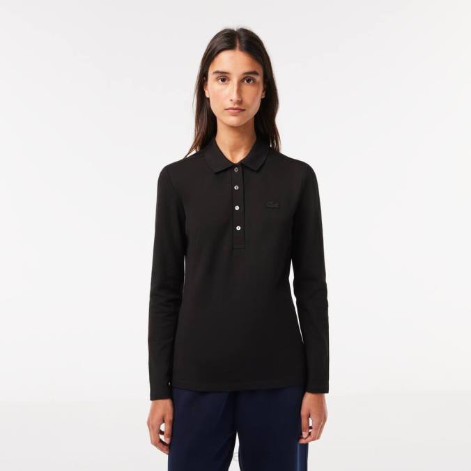 Lacoste mulheres polo slim fit stretch piquê preto P2PX2478 roupas