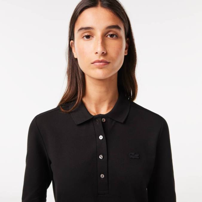 Lacoste mulheres polo slim fit stretch piquê preto P2PX2478 roupas