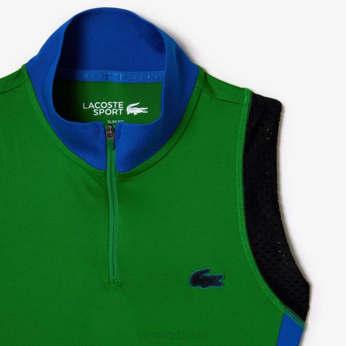 Lacoste mulheres polo tênis sem manga com zíper verde/azul/preto P2PX2357 roupas