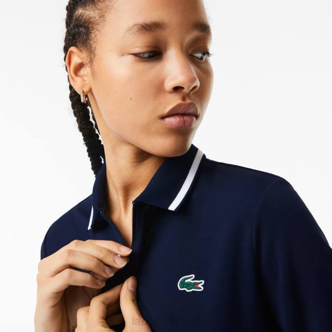 Lacoste mulheres polo ultra-seca golf loose fit azul marinho/branco P2PX2359 roupas