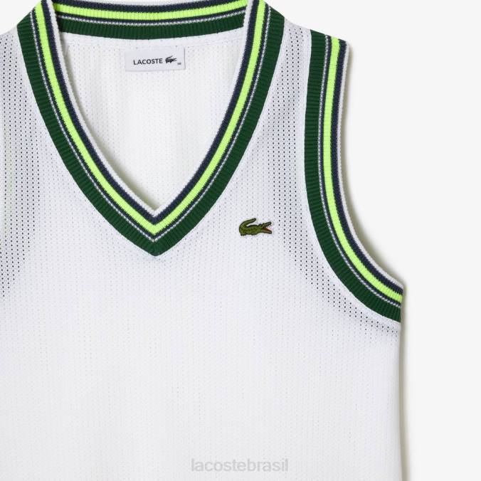 Lacoste mulheres blusa com decote em v contrastante branco P2PX2442 roupas