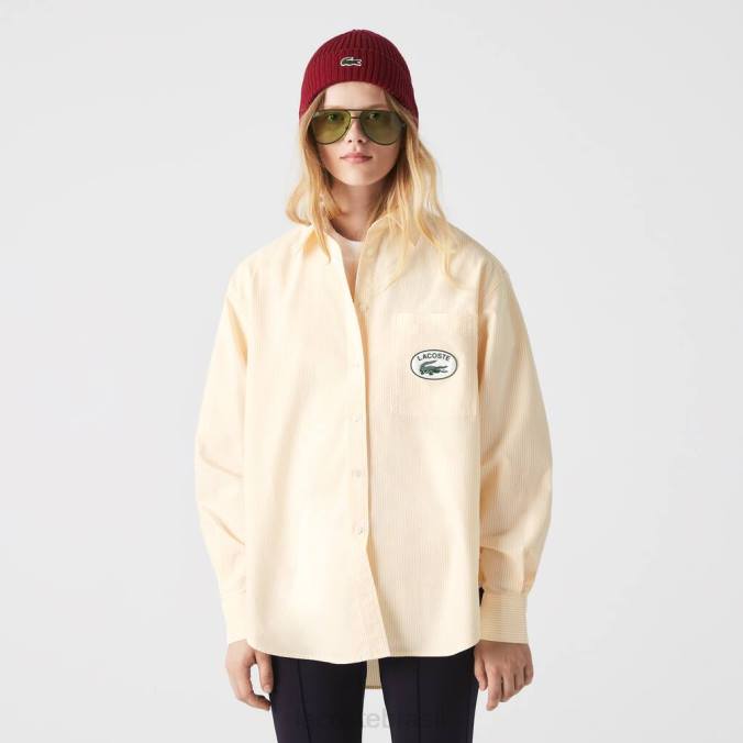 Lacoste mulheres camisa oversized de algodão oxford Branco amarelado P2PX2651 roupas