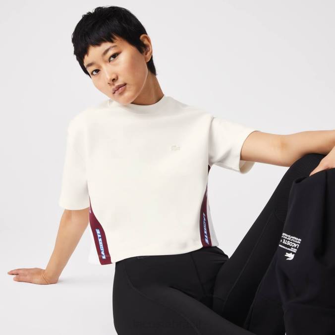 Lacoste mulheres camiseta com faixas estampadas folgadas branco P2PX2547 roupas