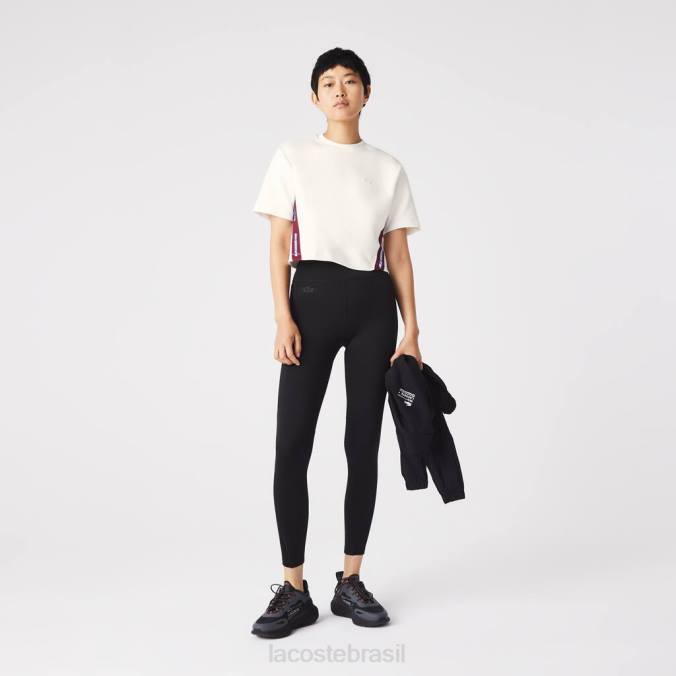 Lacoste mulheres camiseta com faixas estampadas folgadas branco P2PX2547 roupas