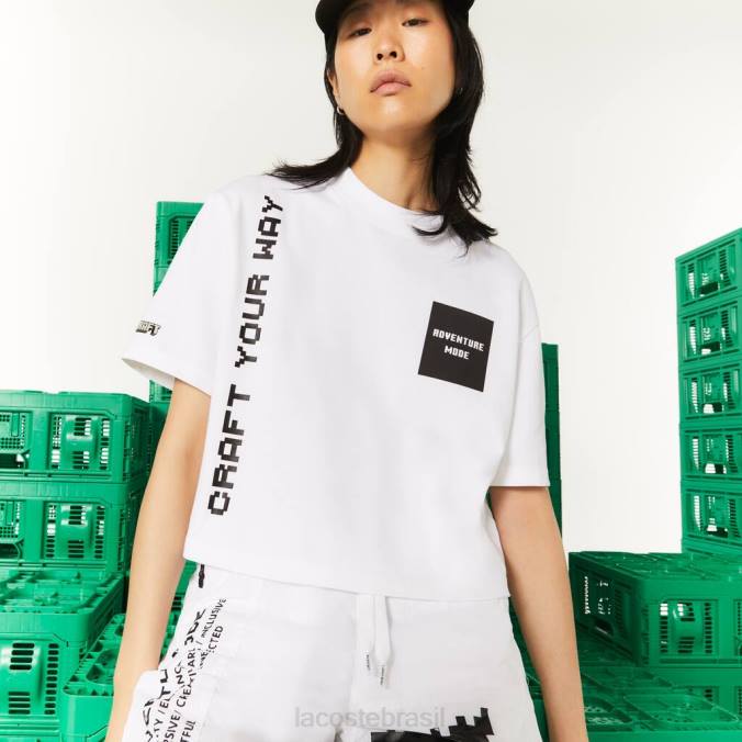 Lacoste mulheres camiseta curta de algodão orgânico live x minecraft branco P2PX2605 roupas