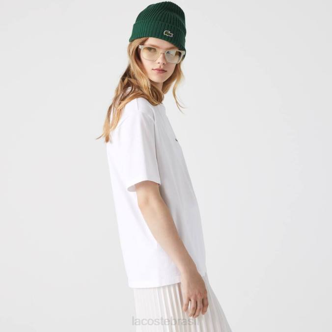 Lacoste mulheres camiseta de algodão premium com gola redonda branco P2PX2590 roupas
