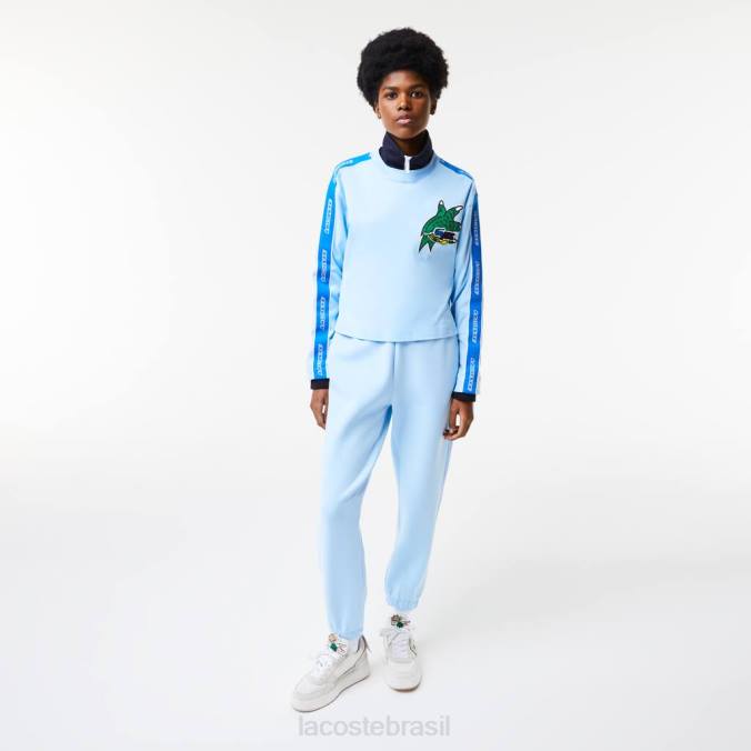 Lacoste mulheres camiseta de banda estampada folgada azul P2PX2571 roupas