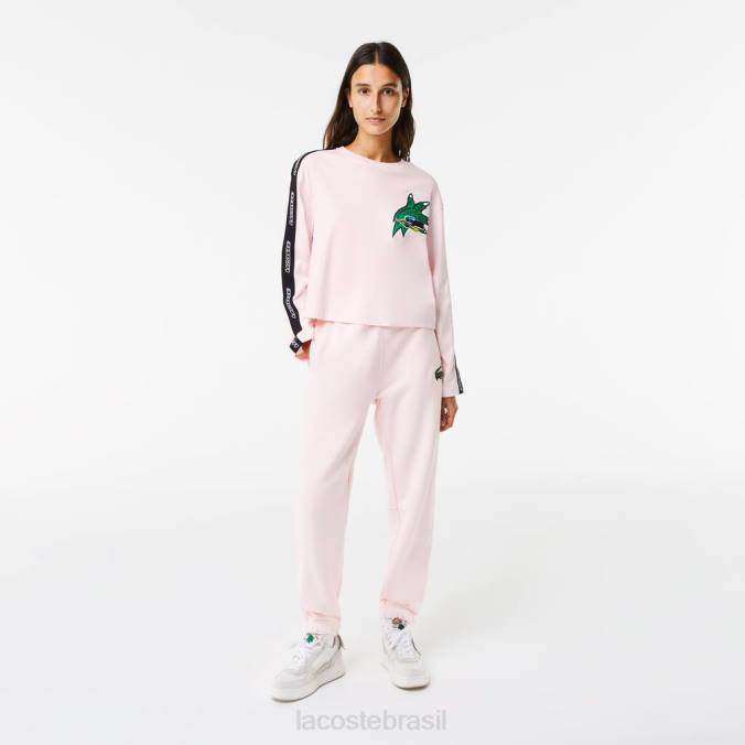 Lacoste mulheres camiseta de banda estampada folgada luz rosa P2PX2570 roupas