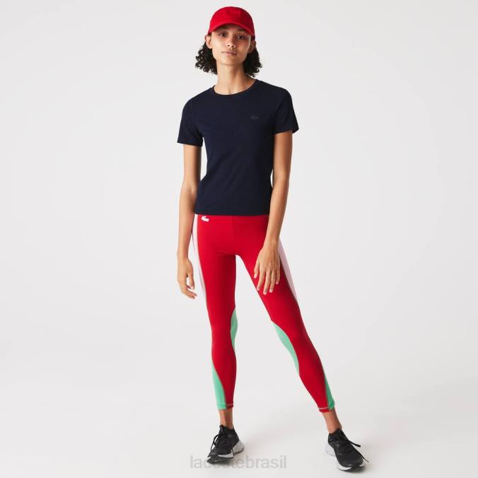 Lacoste mulheres camiseta de mistura de algodão com gola redonda azul-marinho P2PX2564 roupas