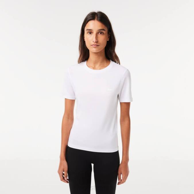 Lacoste mulheres camiseta de mistura de algodão com gola redonda branco P2PX2563 roupas