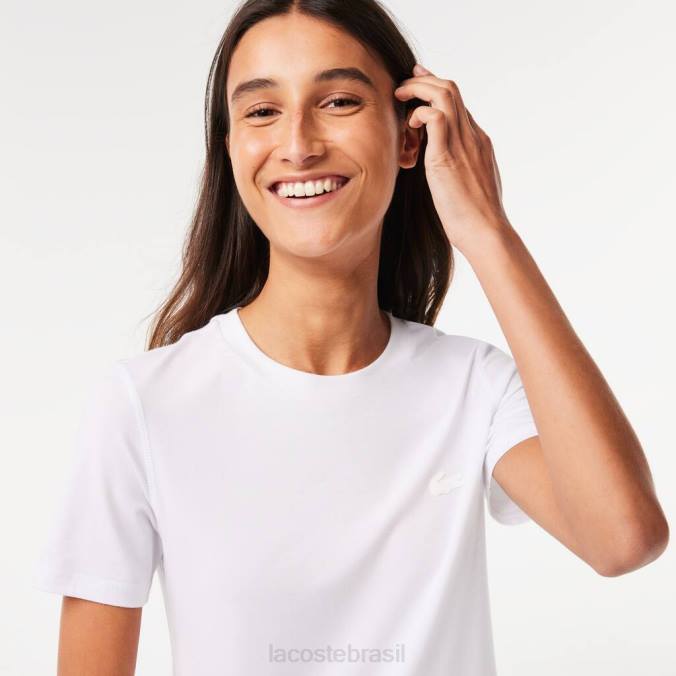 Lacoste mulheres camiseta de mistura de algodão com gola redonda branco P2PX2563 roupas