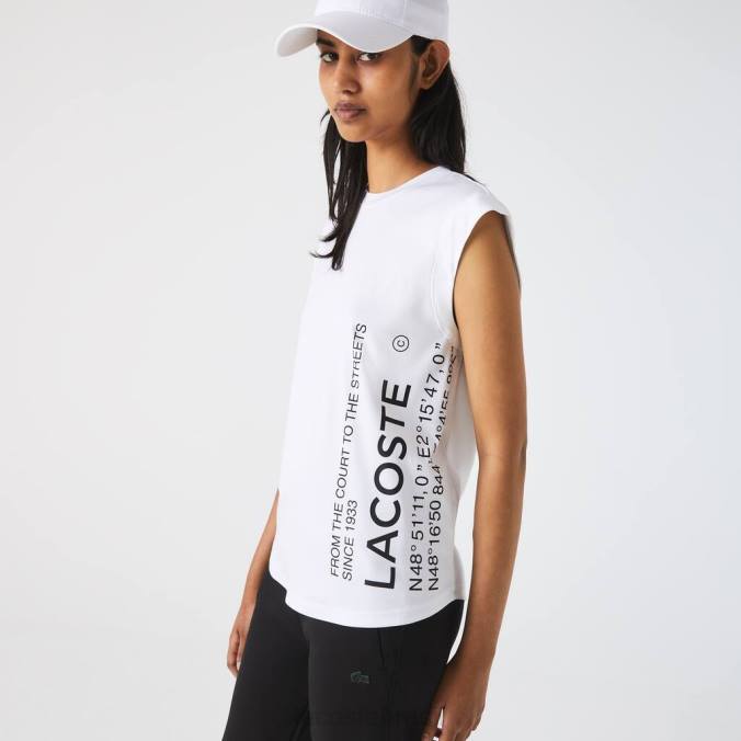 Lacoste mulheres camiseta esportiva com ajuste solto e marca coordenada branco P2PX2558 roupas