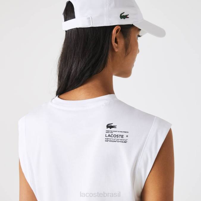 Lacoste mulheres camiseta esportiva com ajuste solto e marca coordenada branco P2PX2558 roupas