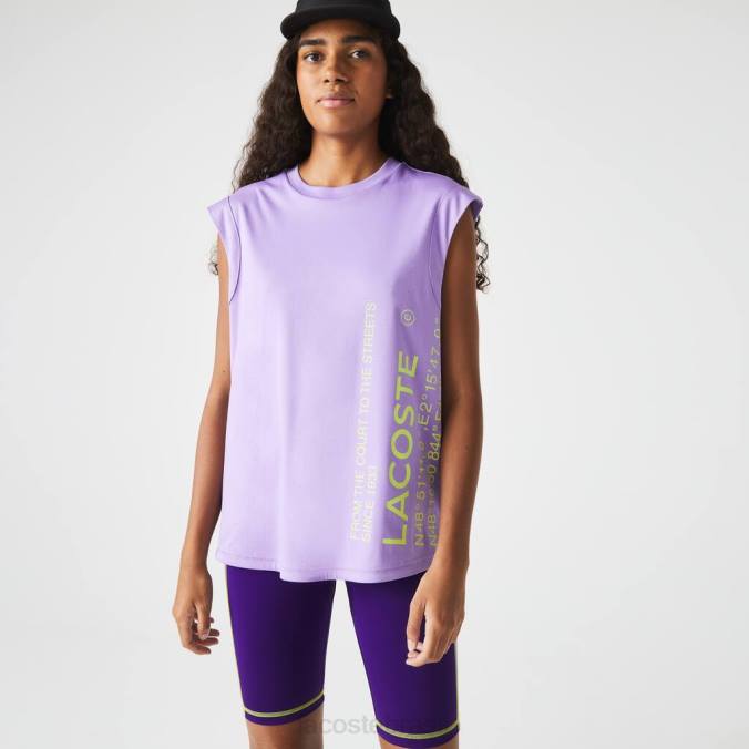 Lacoste mulheres camiseta esportiva com ajuste solto e marca coordenada roxo P2PX2557 roupas