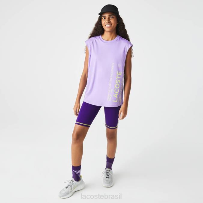Lacoste mulheres camiseta esportiva com ajuste solto e marca coordenada roxo P2PX2557 roupas