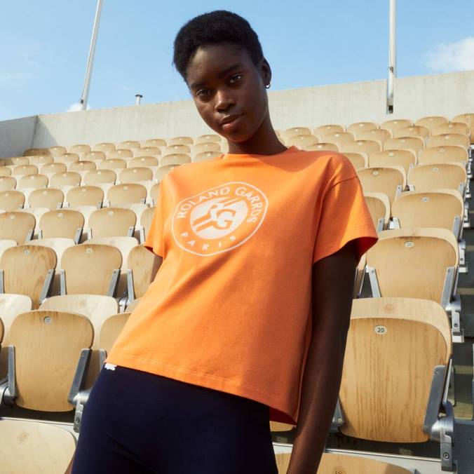 Lacoste mulheres camiseta esportiva roland garros folgada laranja/branco P2PX2604 roupas
