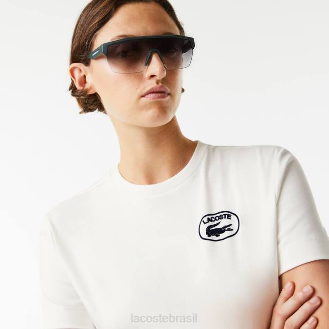 Lacoste mulheres camiseta folgada em algodão orgânico branco P2PX2609 roupas