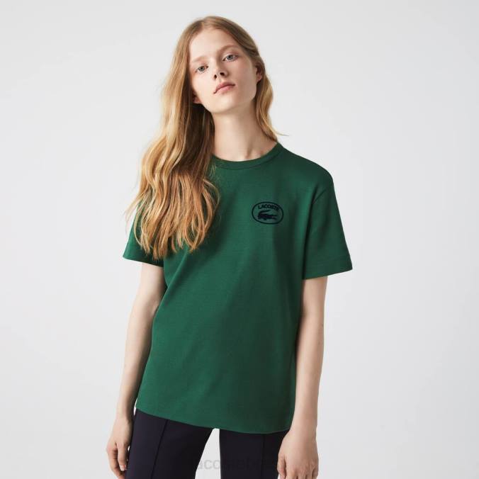 Lacoste mulheres camiseta folgada em algodão orgânico verde P2PX2608 roupas