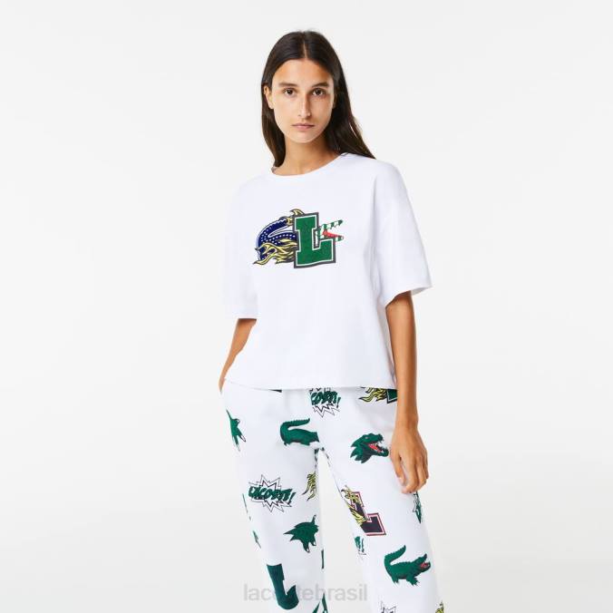 Lacoste mulheres camiseta oversized de algodão orgânico branco P2PX2567 roupas