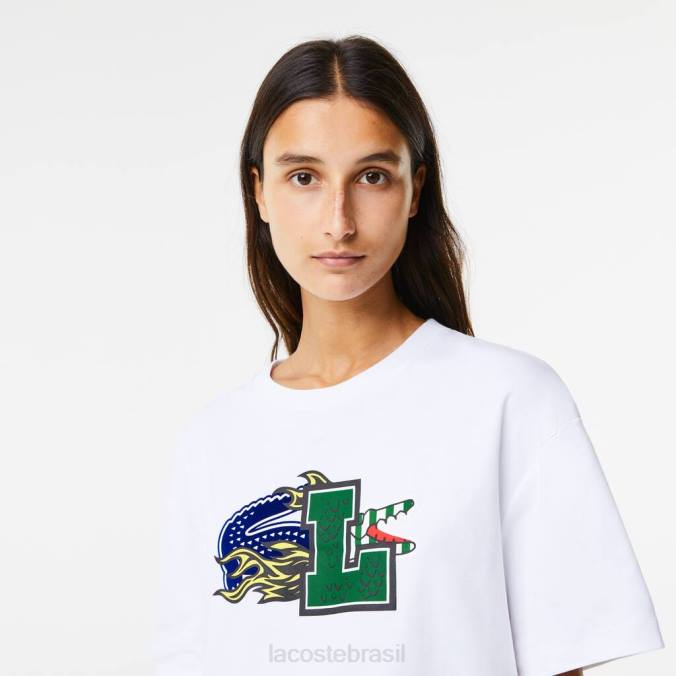 Lacoste mulheres camiseta oversized de algodão orgânico branco P2PX2567 roupas