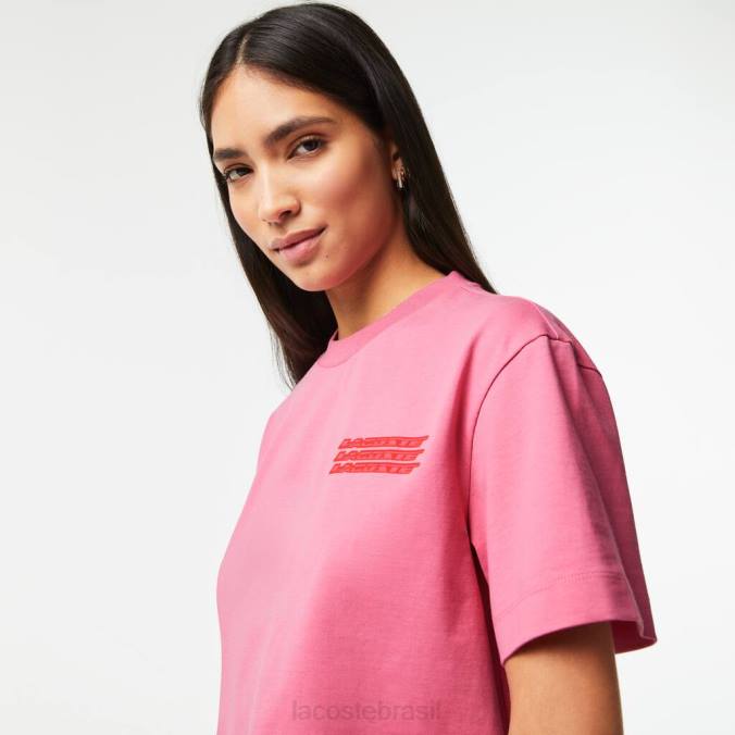 Lacoste mulheres camiseta oversized em jersey de algodão rosa P2PX2428 roupas