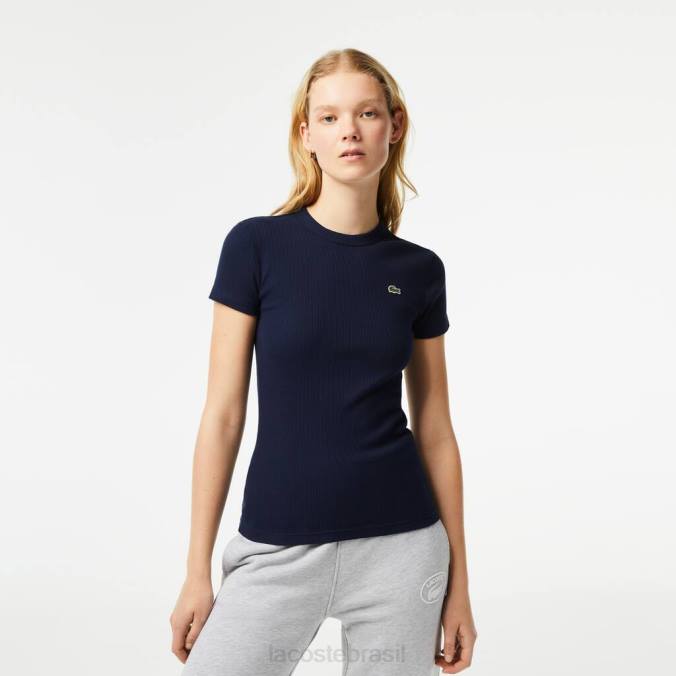 Lacoste mulheres camiseta slim fit de algodão orgânico azul-marinho P2PX2385 roupas