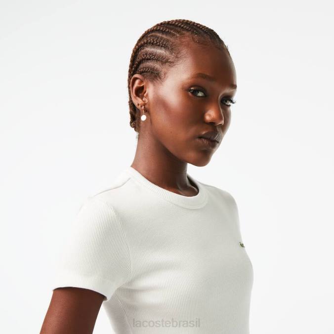 Lacoste mulheres camiseta slim fit de algodão orgânico branco P2PX2384 roupas