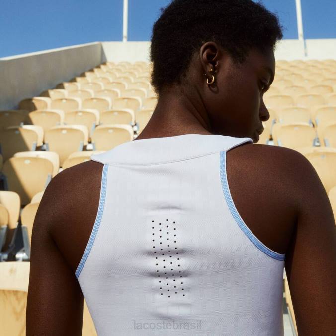Lacoste mulheres esporte roland garros racer regata traseira Branco azul P2PX2581 roupas