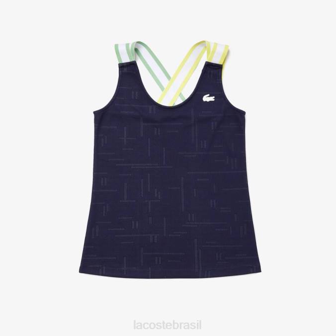Lacoste mulheres regata esportiva justa azul marinho/branco P2PX2594 roupas
